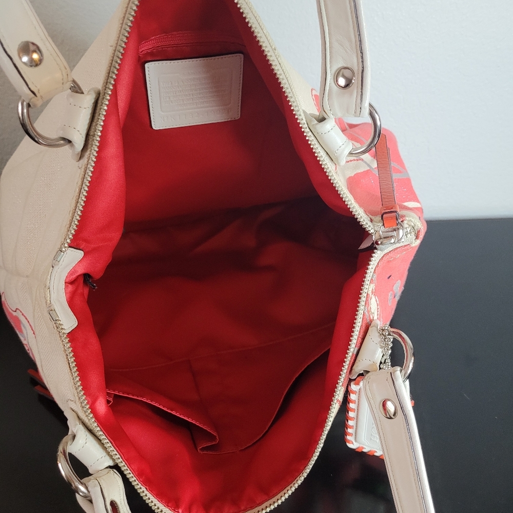 Coach Poppy Signature Coral Ivory Canvas Sequin Glam Shoulder Bag - Picture 13 of 16